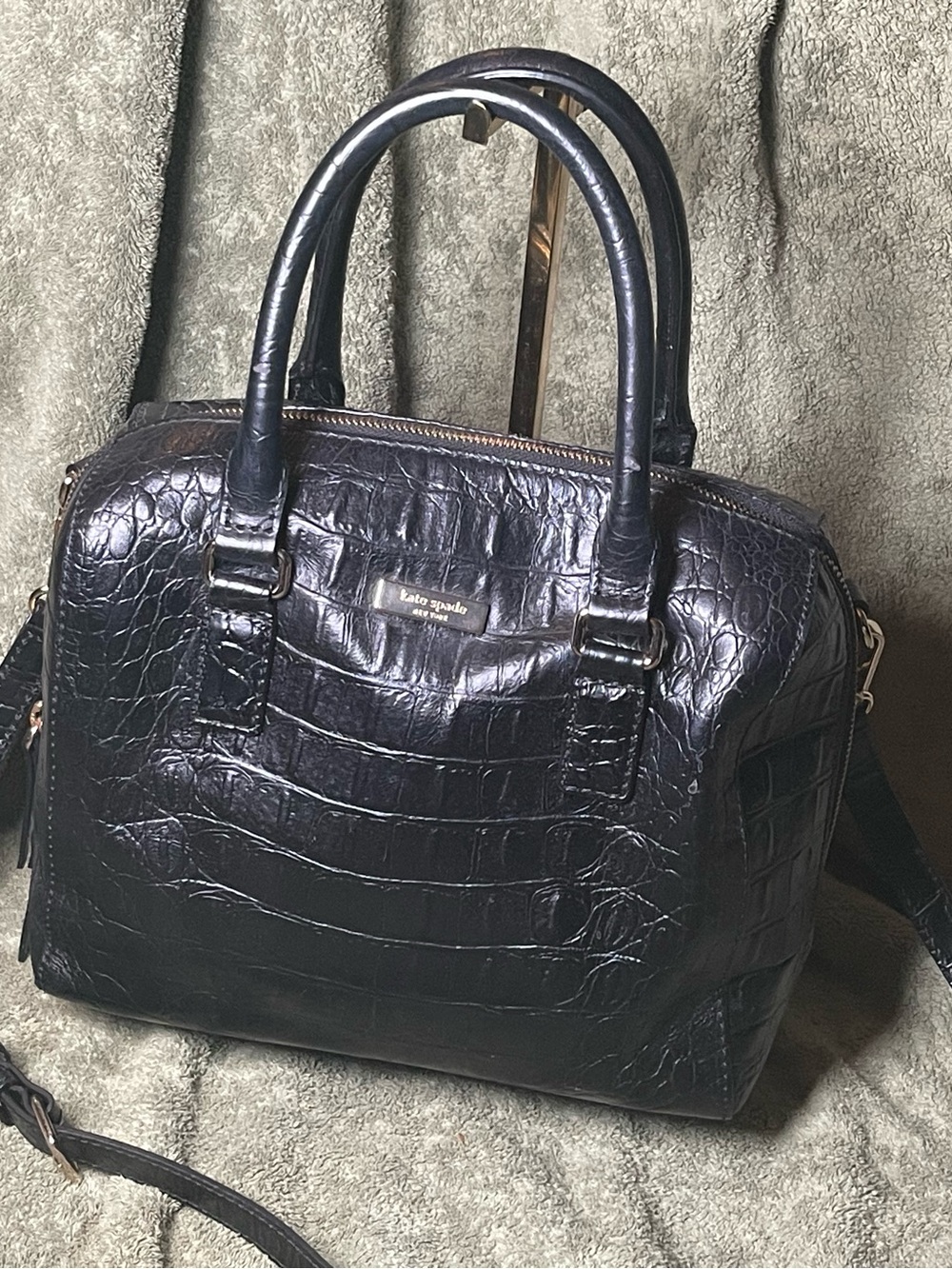 Kate Spade Rialto Place Alessa Croco Embossed Leather Satchel